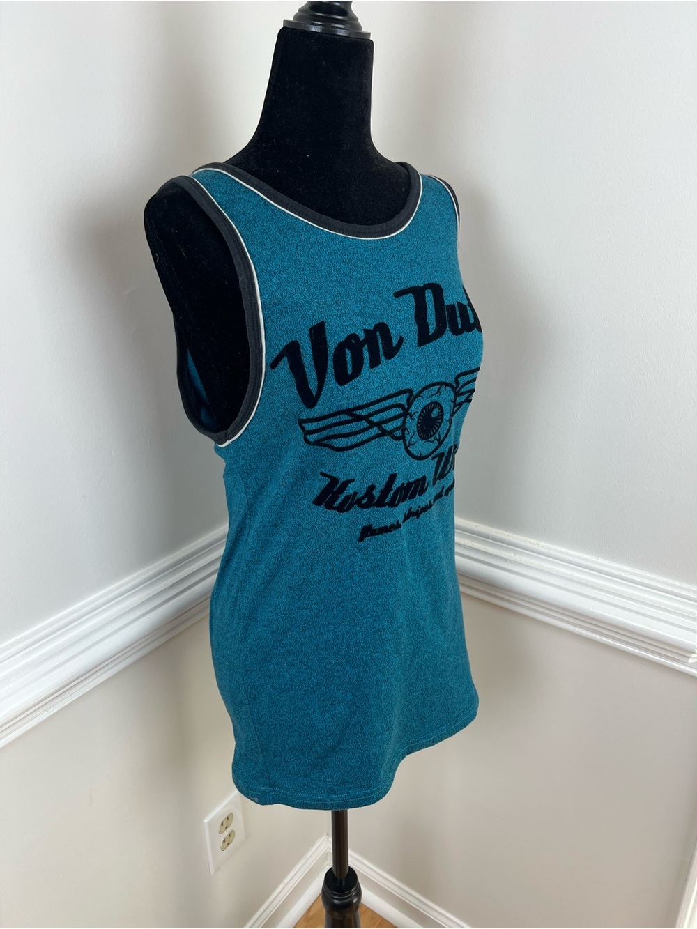 Y2K Von Dutch Teal Graphic Flying Eyeball Tank Top Size M Unisex